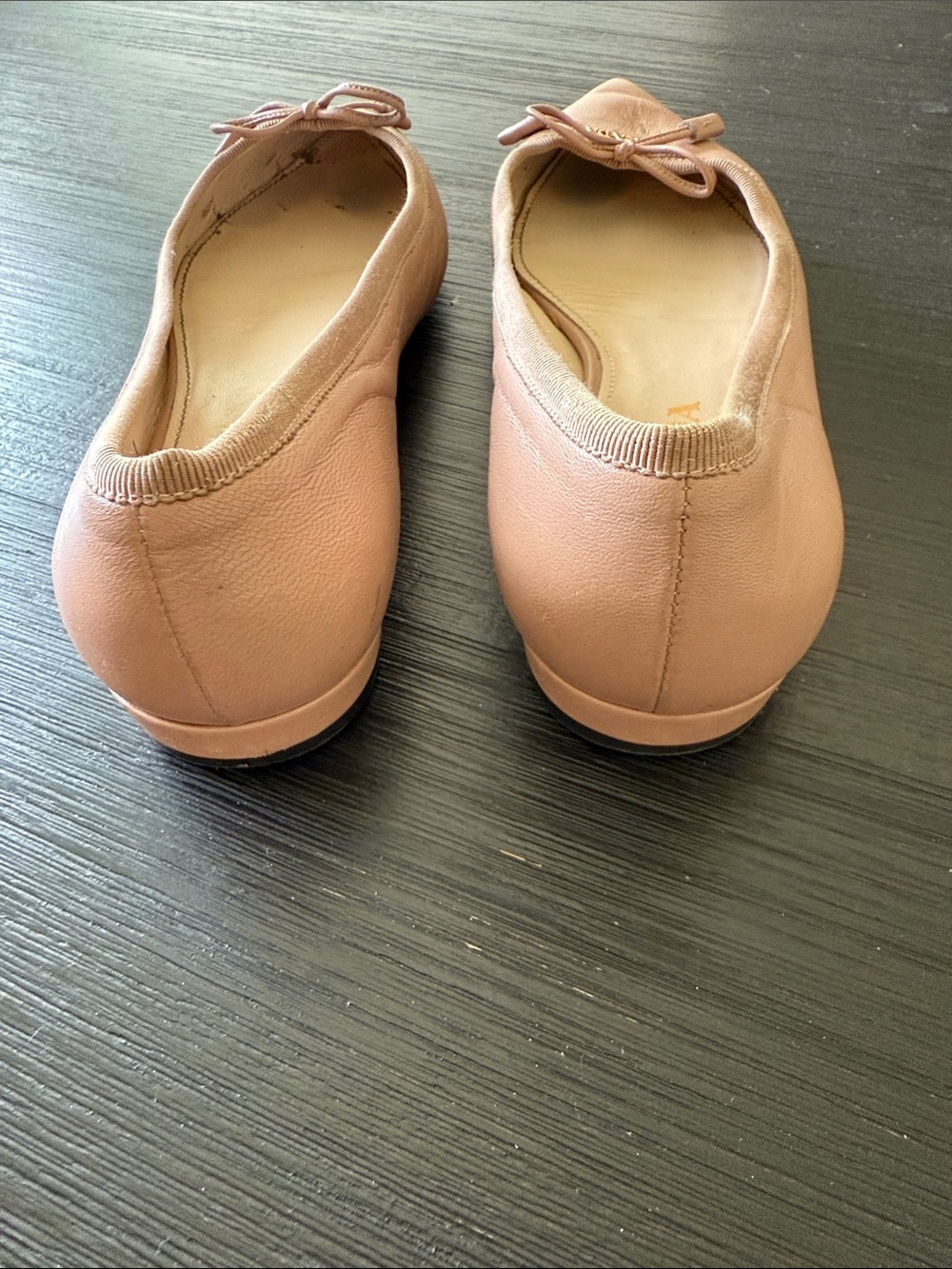 Prada Nude Pink Pointed-Toe Leather Ballet Flats with Bow Accent - Picture 4 of 11